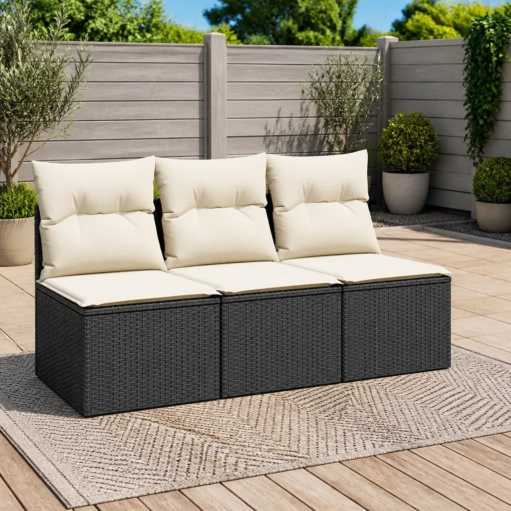 Garden Sofa Set PE Rattan Modular 2 Piece Outdoor Patio Furniture with Cushions Black