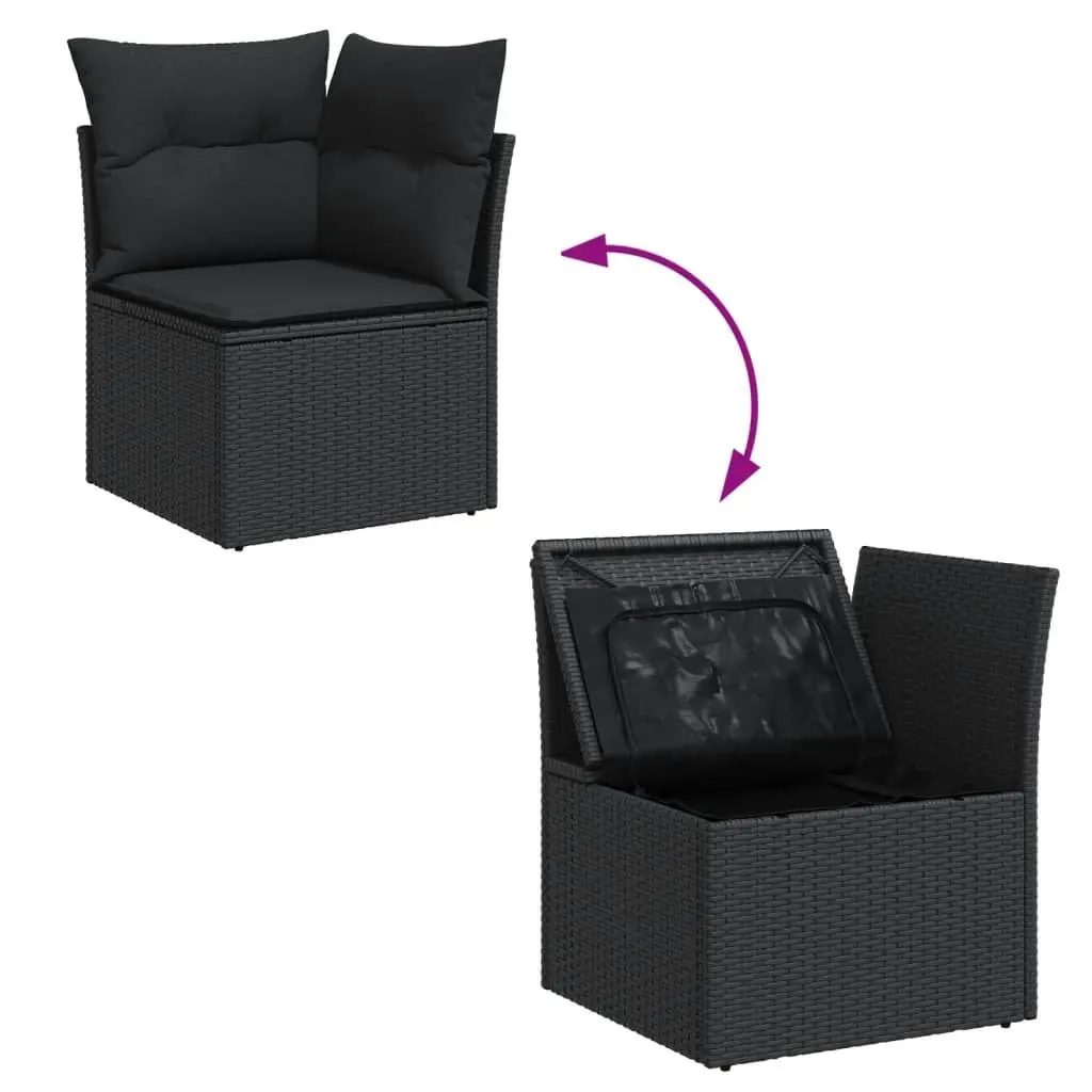 Garden Sofa Set Modular Outdoor Furniture 4 Piece Black Poly Rattan with Cushions