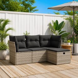 4-Piece Grey PE Rattan Modular Garden Sofa Set