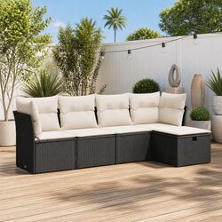 Black Rattan 5 Piece Outdoor Sofa Set for Patios