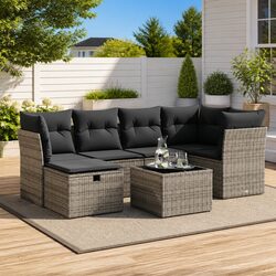 7 Piece Garden Sofa Set with Cushions Grey Poly Rattan Outdoor Furniture