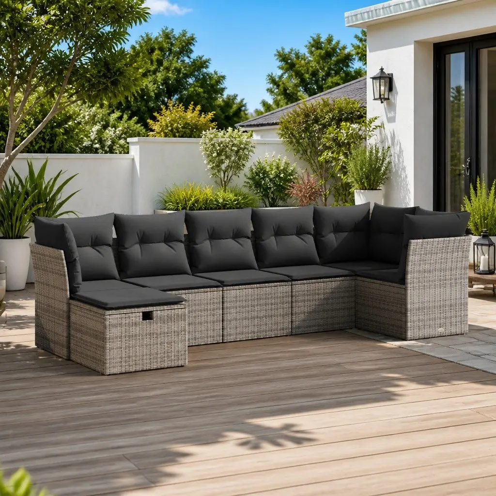 Garden Sofa Set Modular PE Rattan 7 Piece Outdoor Furniture Grey Patio Seating