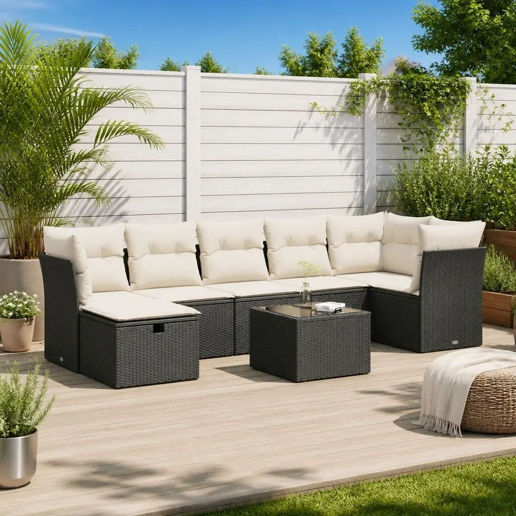 Garden Sofa Set 8 Piece Outdoor Furniture Black Poly Rattan Modular Patio