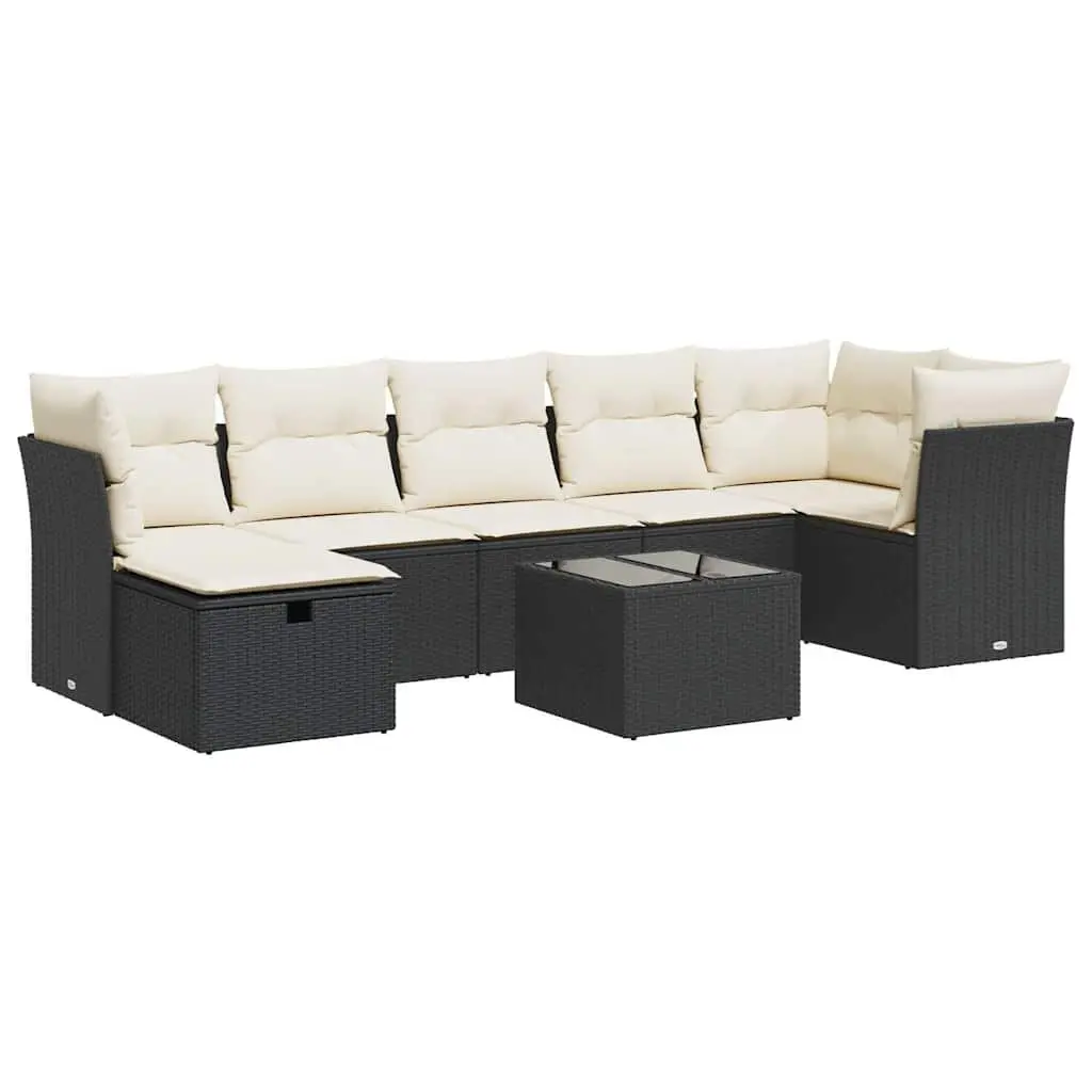 Garden Sofa Set 8 Piece Outdoor Furniture Black Poly Rattan Modular Patio