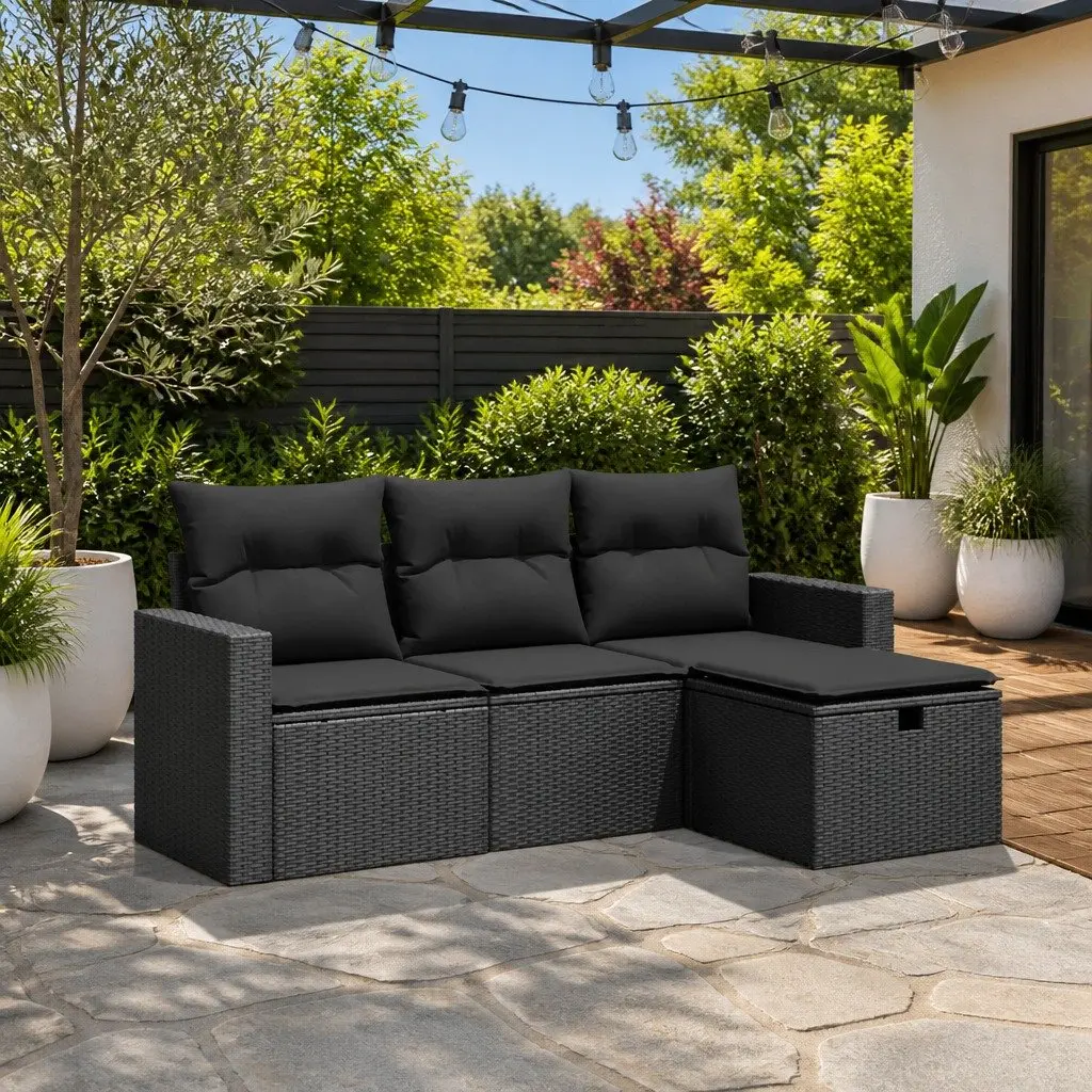 Garden Sofa Set 4 Piece Outdoor Furniture Patio Sectional with Cushions Black