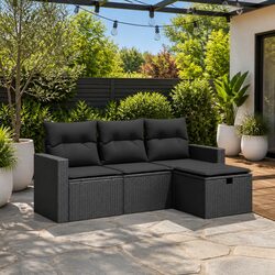 Garden Sofa Set 4 Piece Outdoor Furniture Patio Sectional with Cushions Black