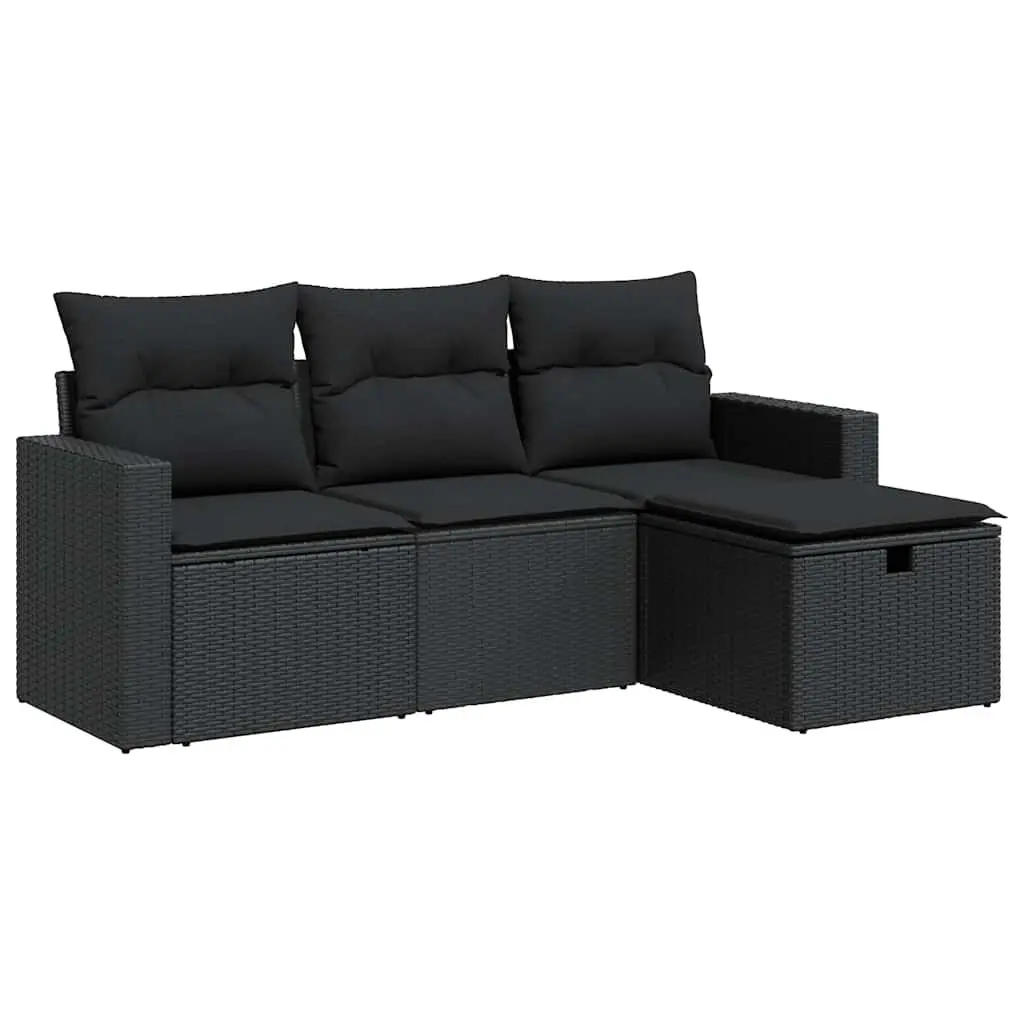 Garden Sofa Set 4 Piece Outdoor Furniture Patio Sectional with Cushions Black
