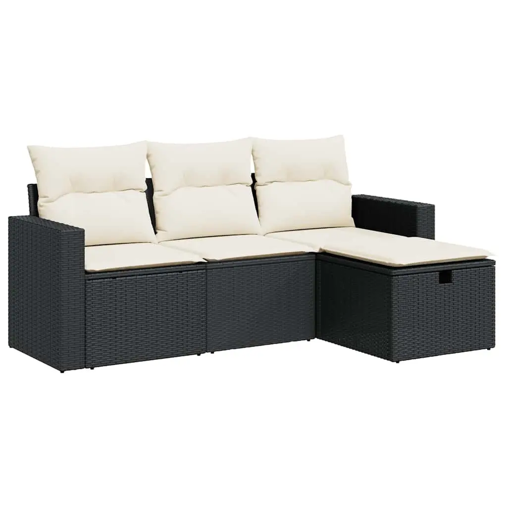 Garden Sofa Set Modular PE Rattan 4 Piece Black Outdoor Furniture