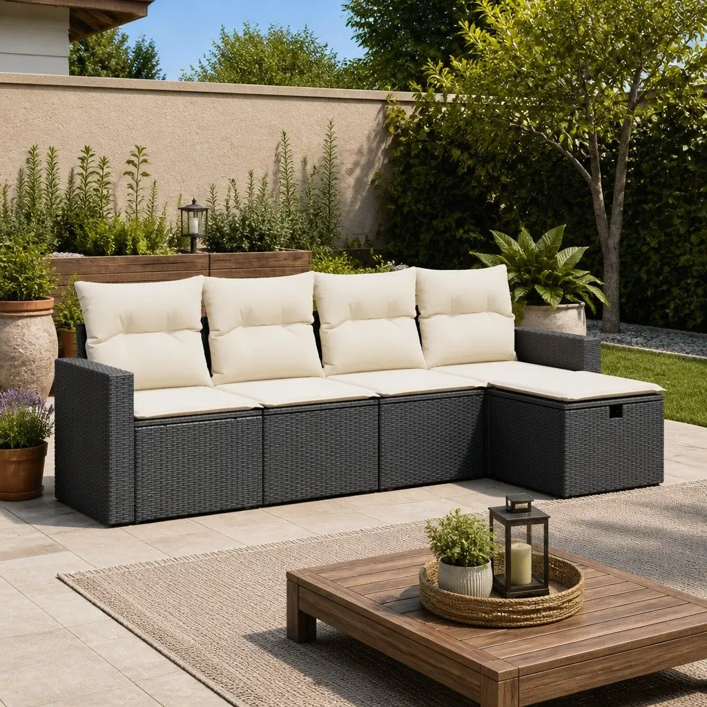 Garden Sofa Set PE Rattan 5 Piece Outdoor Furniture Black Patio Lounge