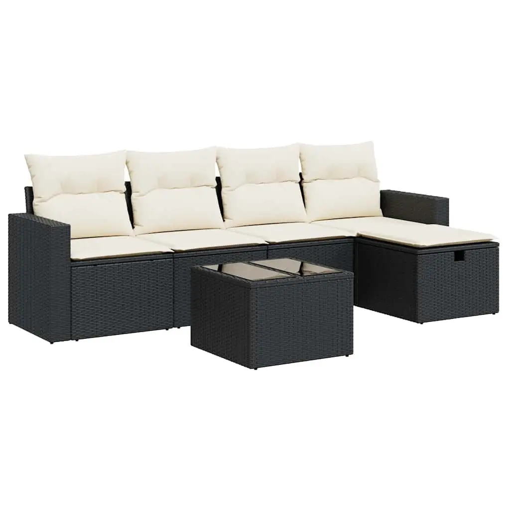 Garden Sofa Set Modular PE Rattan 6 Piece Outdoor Furniture Black