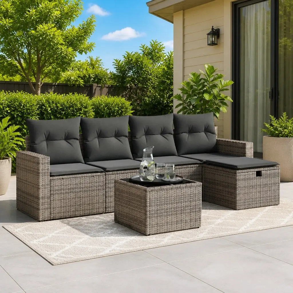 Garden Sofa Set Modular PE Rattan 6 Piece Outdoor Furniture Grey