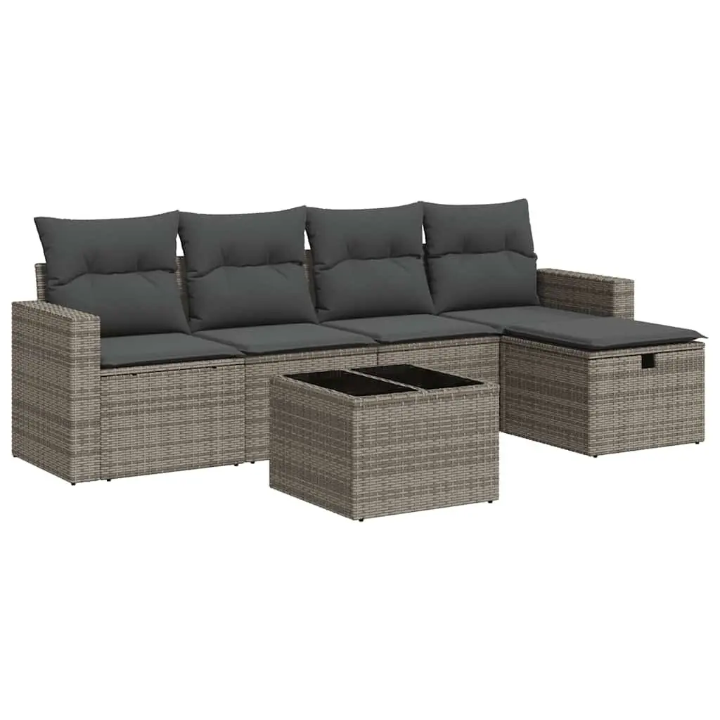 Garden Sofa Set Modular PE Rattan 6 Piece Outdoor Furniture Grey