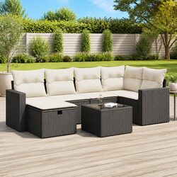 Versatile 7 Piece Black Rattan Sofa for Patio Use