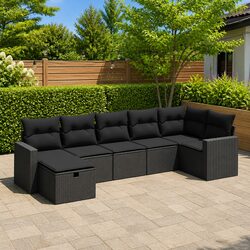 7 Piece Outdoor Garden Sofa Set Patio Furniture with Cushions Storage Black