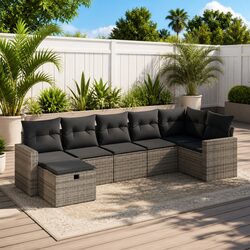 Practical 7 Piece Grey Sofa Set for Gardens and Patios
