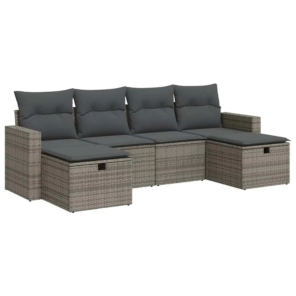 Garden Sofa Set PE Rattan Modular 6 Piece Outdoor Furniture Grey with Storage Cushions