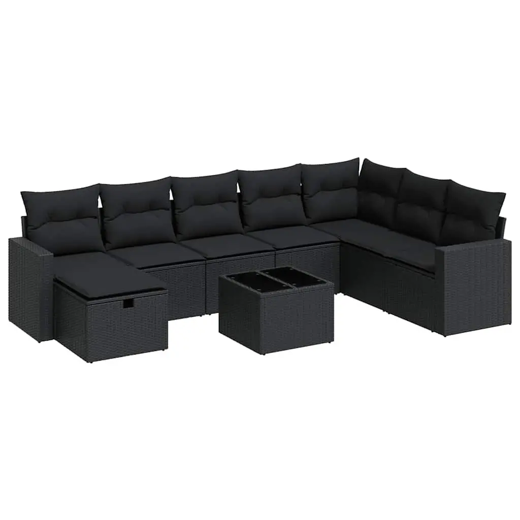 Garden Sofa Set Modular PE Rattan 9 Piece Outdoor Furniture Patio Lounge Black