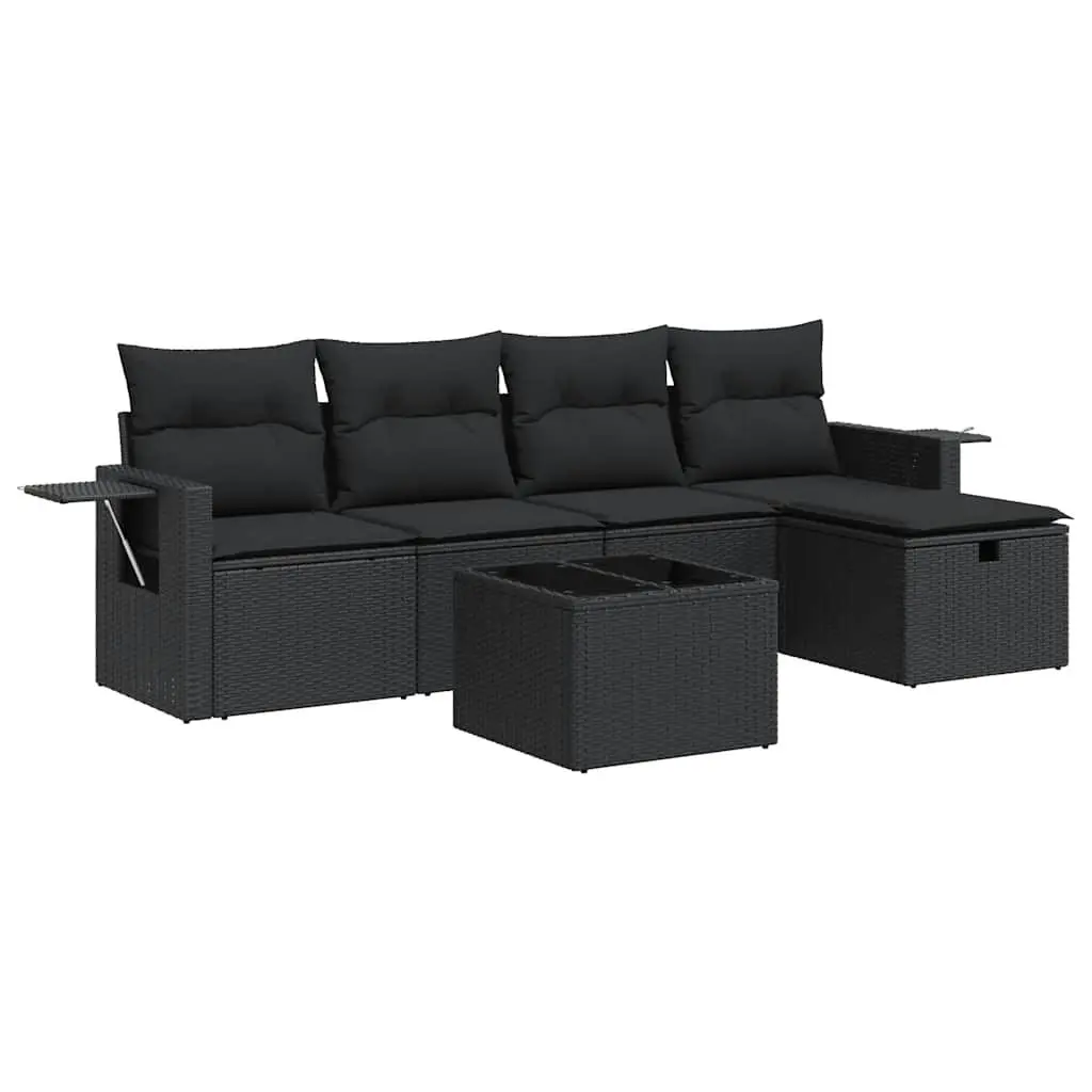Garden Sofa Set Modular PE Rattan 6 Piece Outdoor Furniture Black