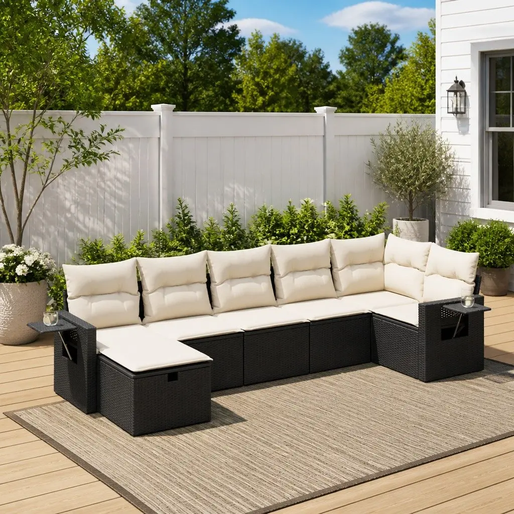 Garden Sofa Set Modular PE Rattan 7 Piece Outdoor Furniture Black
