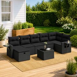 Garden Sofa Set 8 Piece Outdoor Furniture Modular PE Rattan Black Patio Seating