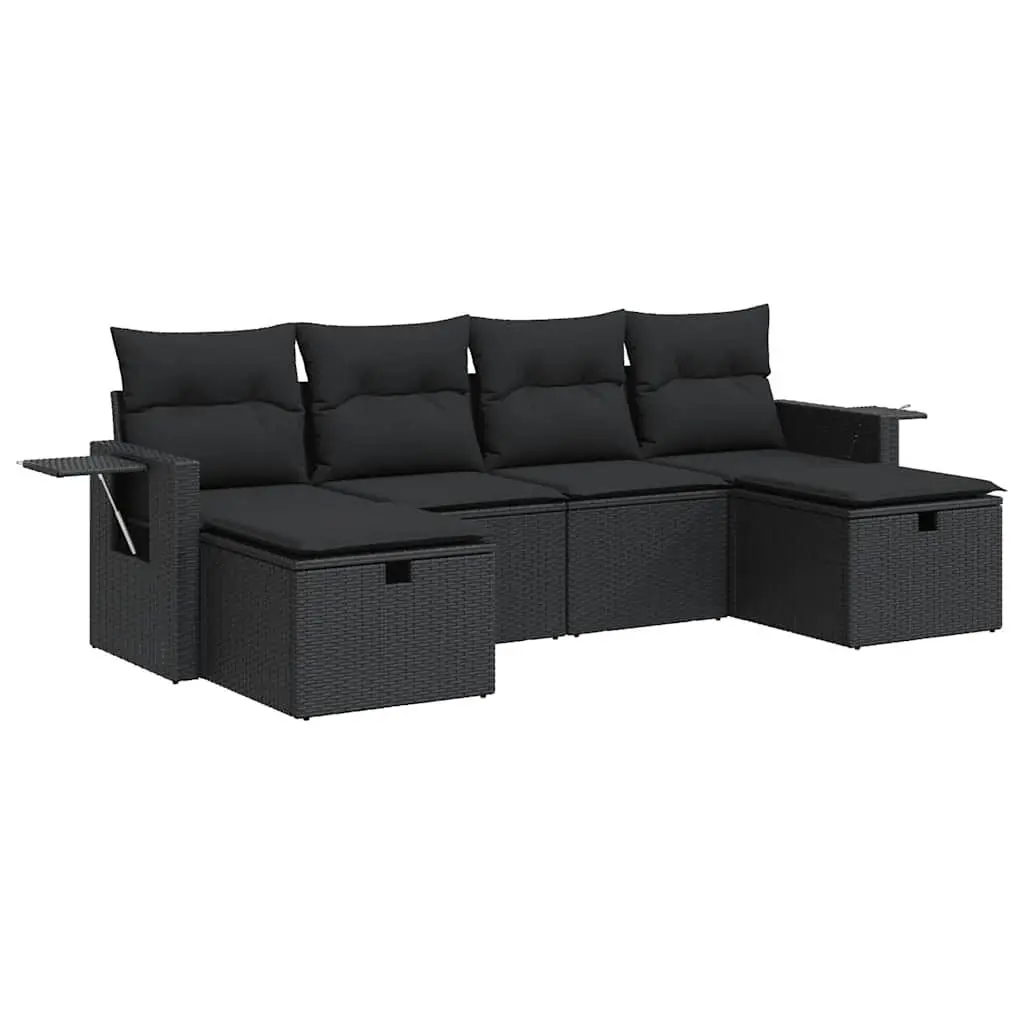 Garden Sofa Set Poly Rattan 6 Piece Outdoor Furniture Black Patio Lounge