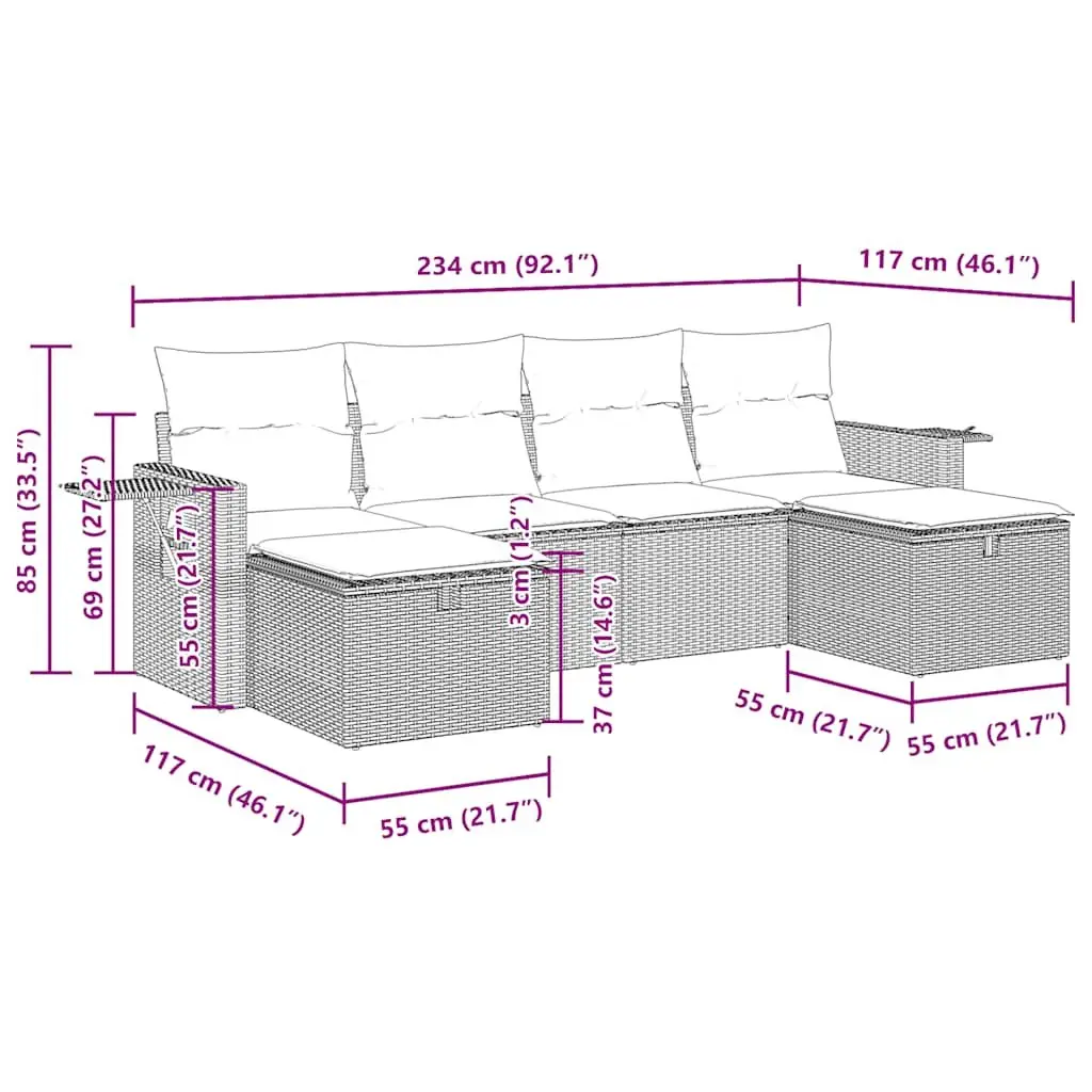Garden Sofa Set Poly Rattan 6 Piece Outdoor Furniture Black Patio Lounge