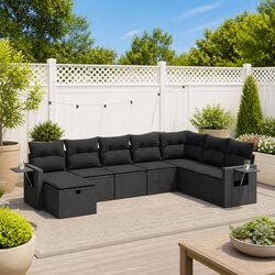 Practical 8-Piece Black Rattan Sofa Set for Your Patio