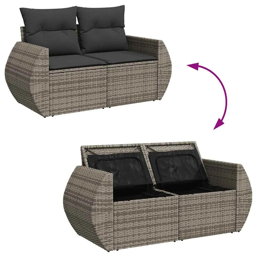 4 Piece Modular Garden Sofa Set Grey PE Rattan Outdoor Furniture with Cushions and Storage Compartment