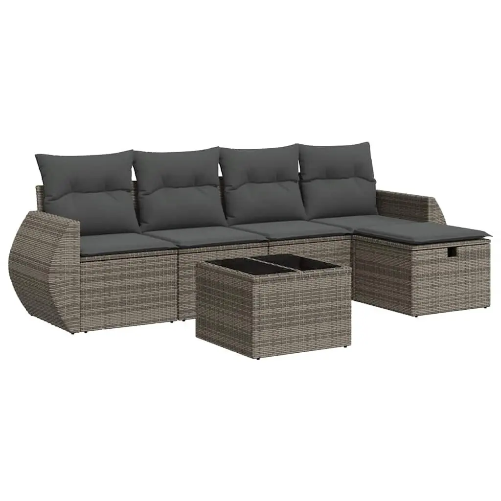 Garden Sofa Set Modular PE Rattan 6 Piece Outdoor Furniture Grey Patio Lounge