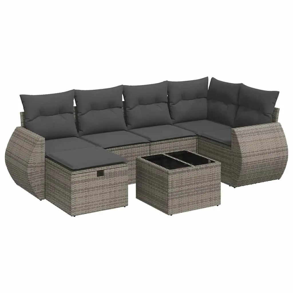 Garden Sofa Set 7 Piece Outdoor Furniture Patio Lounger Grey Poly Rattan with