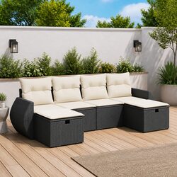 Functional 6 Piece Outdoor Sofa Set with Cushions - Black