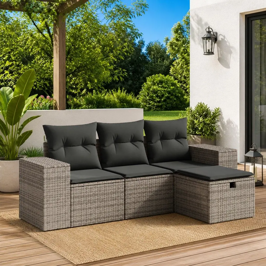 Garden Sofa Set PE Rattan 4 Piece Modular Outdoor Furniture Grey