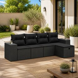 5 Piece Garden Sofa Set with Storage and Cushions