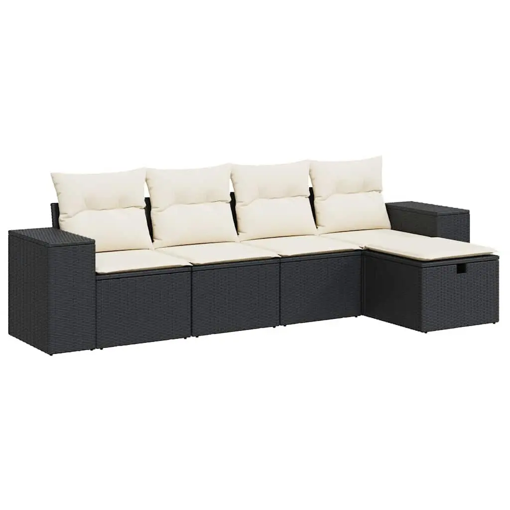 5 Piece Garden Sofa Set PE Rattan Black Outdoor Furniture with Cushions