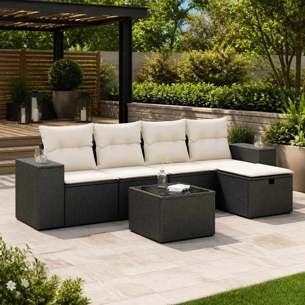 Garden Sofa Set Modular PE Rattan 6 Piece Outdoor Furniture Black