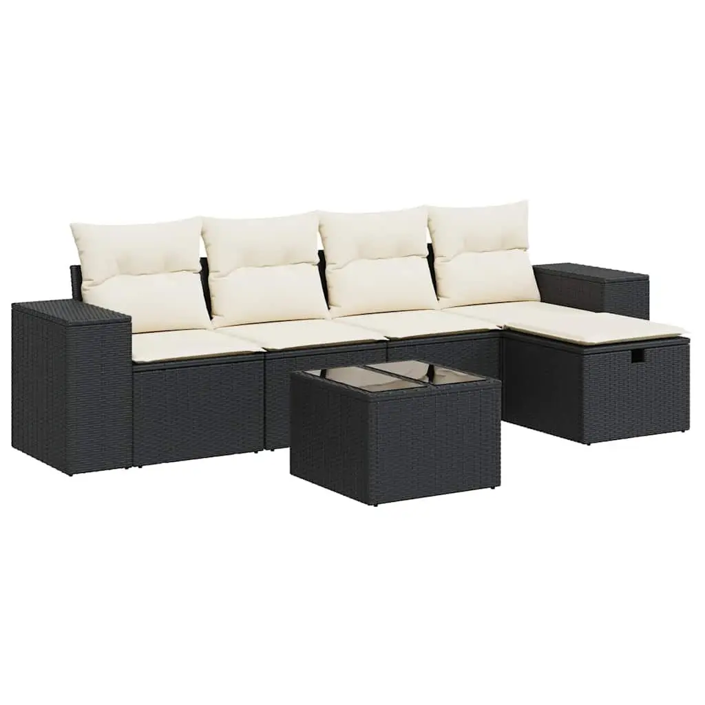 Garden Sofa Set Modular PE Rattan 6 Piece Outdoor Furniture Black