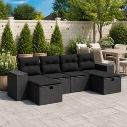 Versatile Black 6-Piece Outdoor Sofa Set with Storage