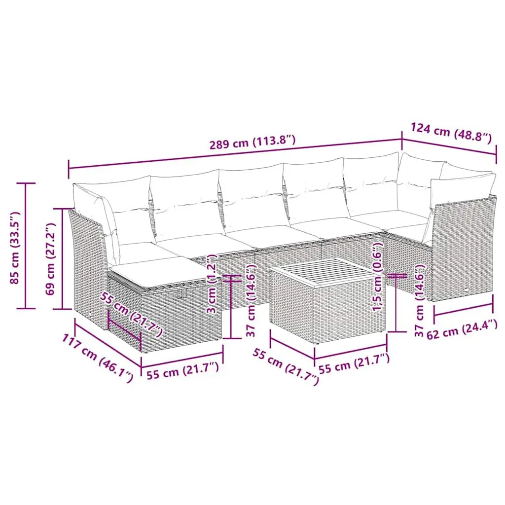 Garden Sofa Set 8 Piece Outdoor Furniture Grey Poly Rattan Modular Patio Lounge