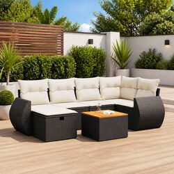 Outdoor Garden Sofa Set 7 Piece Black Poly Rattan Furniture Patio Lounge with