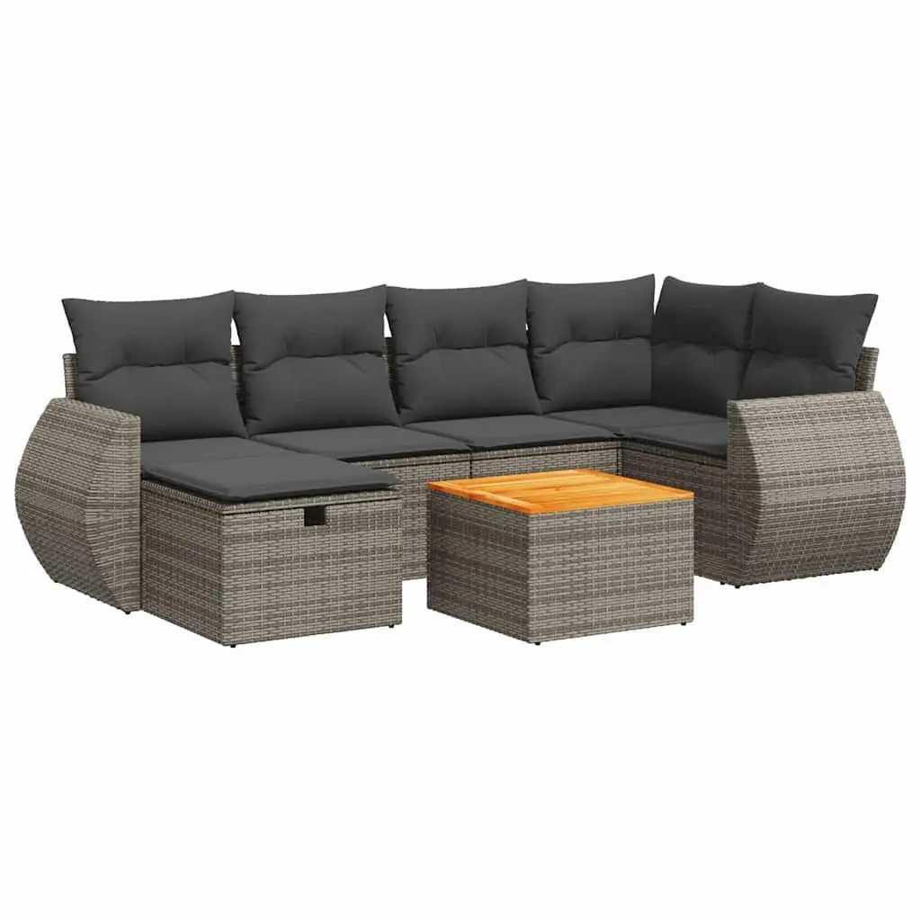 Garden Sofa Set 7 Piece Outdoor Furniture Patio Lounge Grey Poly Rattan with