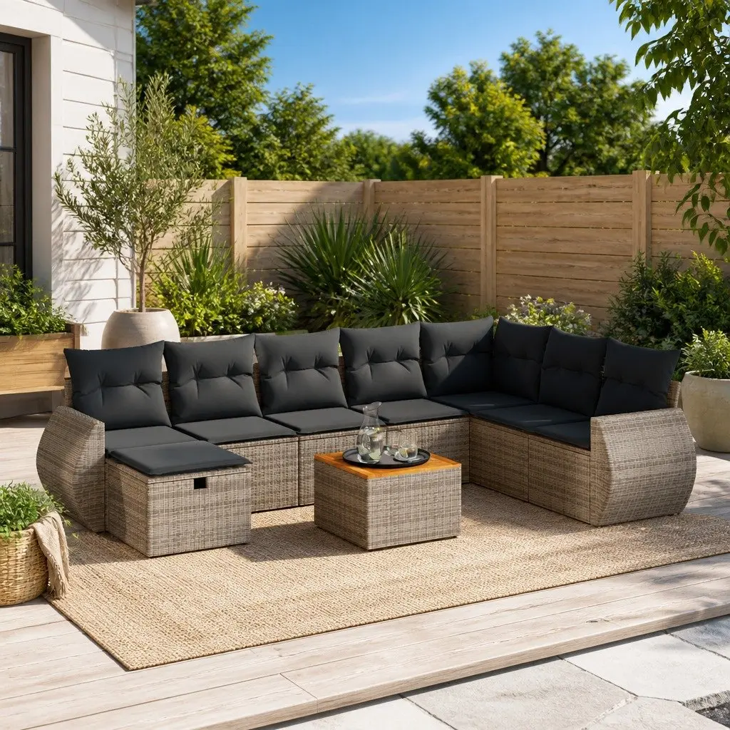 9 Piece Grey Garden Sofa Set for Entertaining