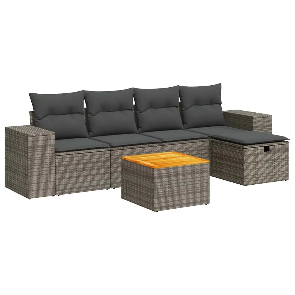 Garden Sofa Set PE Rattan 6 Piece Modular Outdoor Furniture Grey