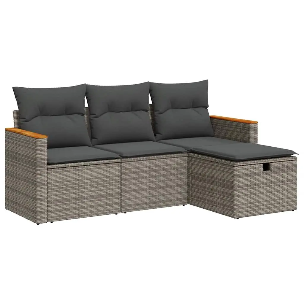 Garden Sofa Set 4 Piece Modular Outdoor Furniture PE Rattan Grey with Cushions