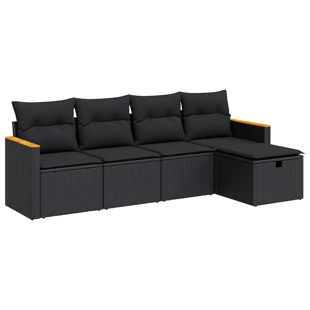 Garden Sofa Set PE Rattan 5 Piece Modular Outdoor Furniture Black