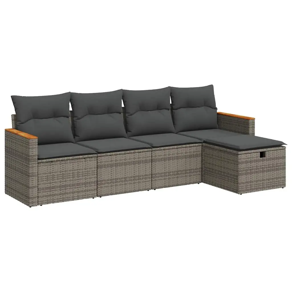Garden Sofa Set PE Rattan Modular Sectional 5 Piece Outdoor Furniture with Cushions Grey