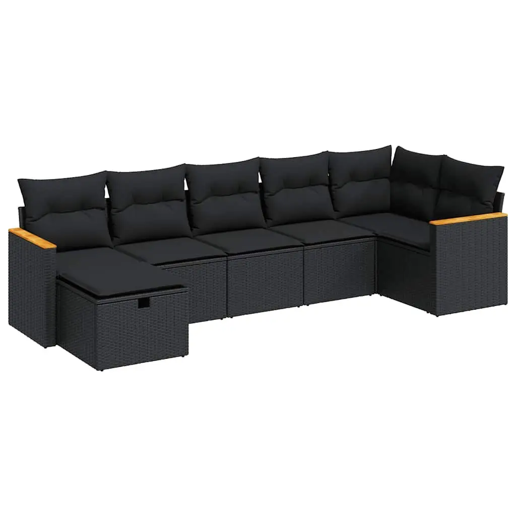7 Piece Modular Outdoor Sofa Set Black PE Rattan Patio Furniture