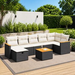 Garden Sofa Set 8 Piece Outdoor Furniture Modular Black Poly Rattan Patio Lounge