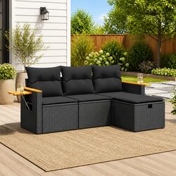 Practical Black Outdoor Sofa Set: 4-Piece with Storage