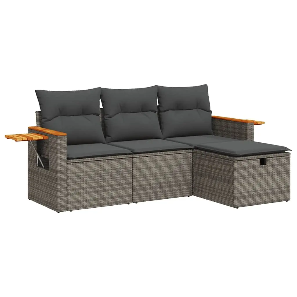 Garden Sofa Set 4 Piece Outdoor Patio Furniture Grey Poly Rattan with Cushions