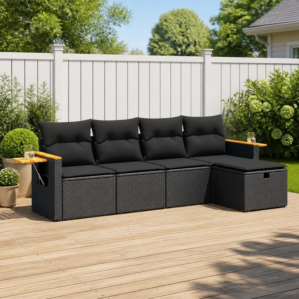 Garden Sofa Set PE Rattan Modular 5 Piece Outdoor Furniture Black